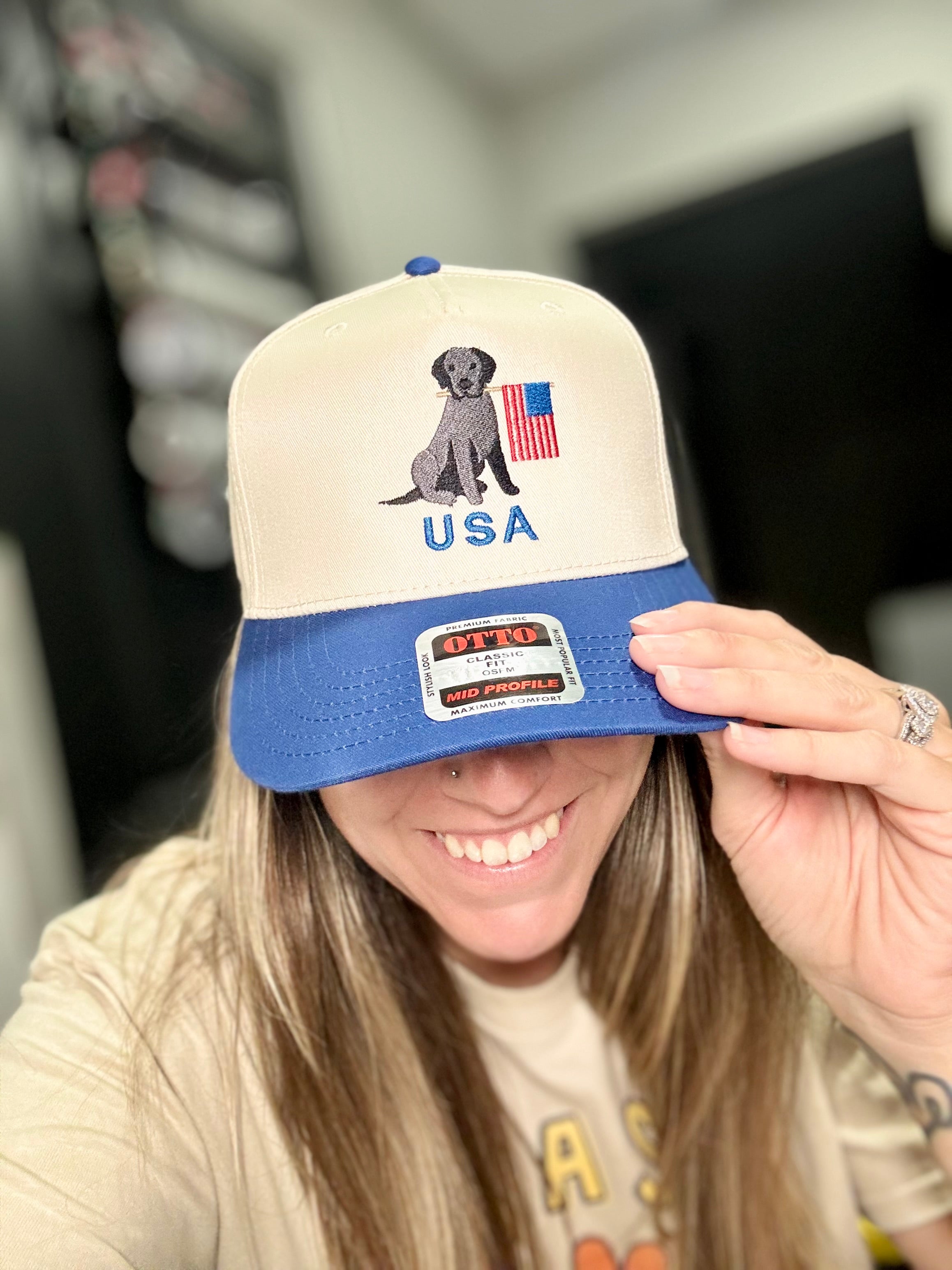 Patriotic Lab Trucker Hat | USA Dog Snapback | Americana Hat