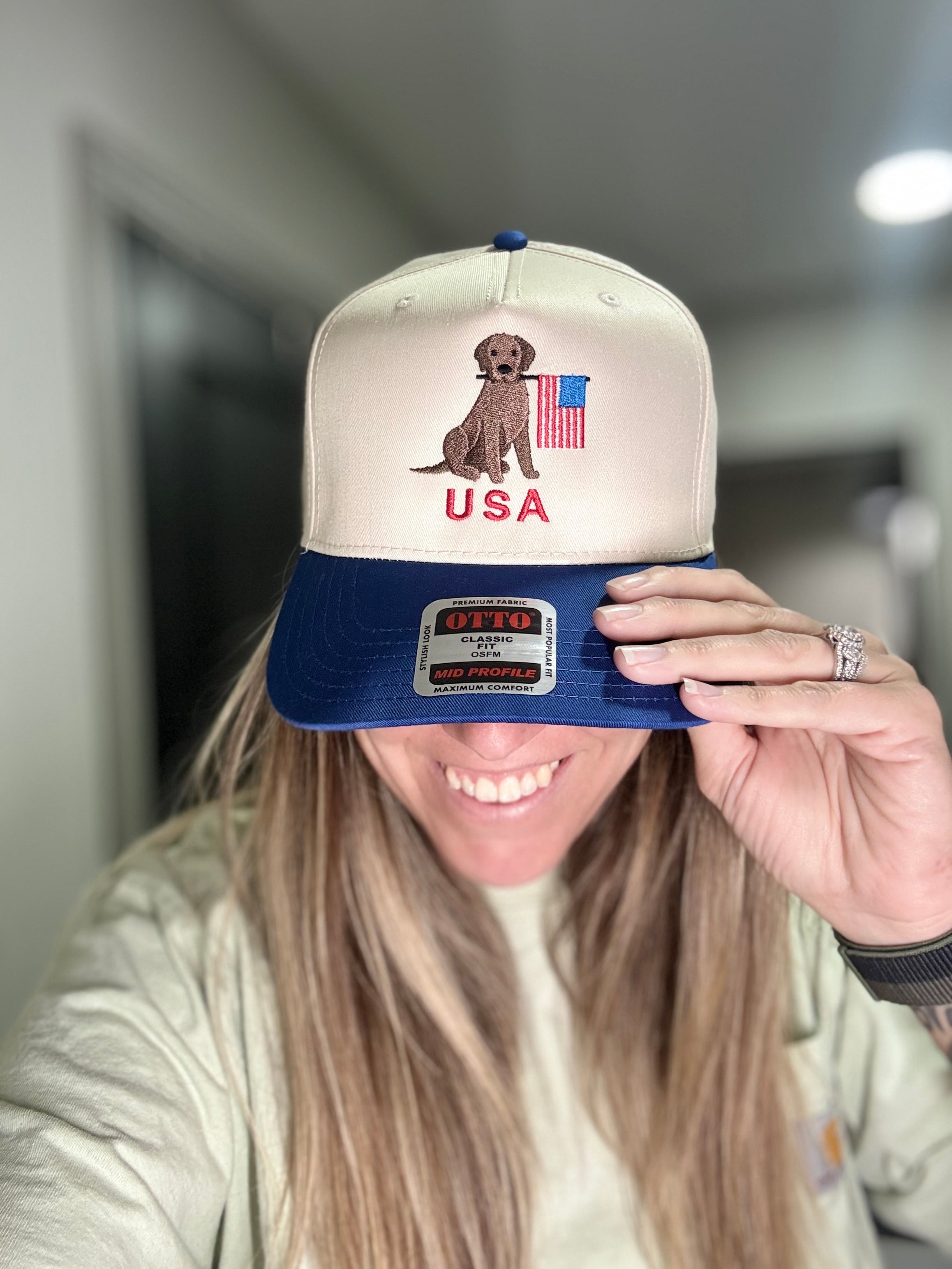 Patriotic Lab Trucker Hat | USA Dog Snapback | Americana Hat