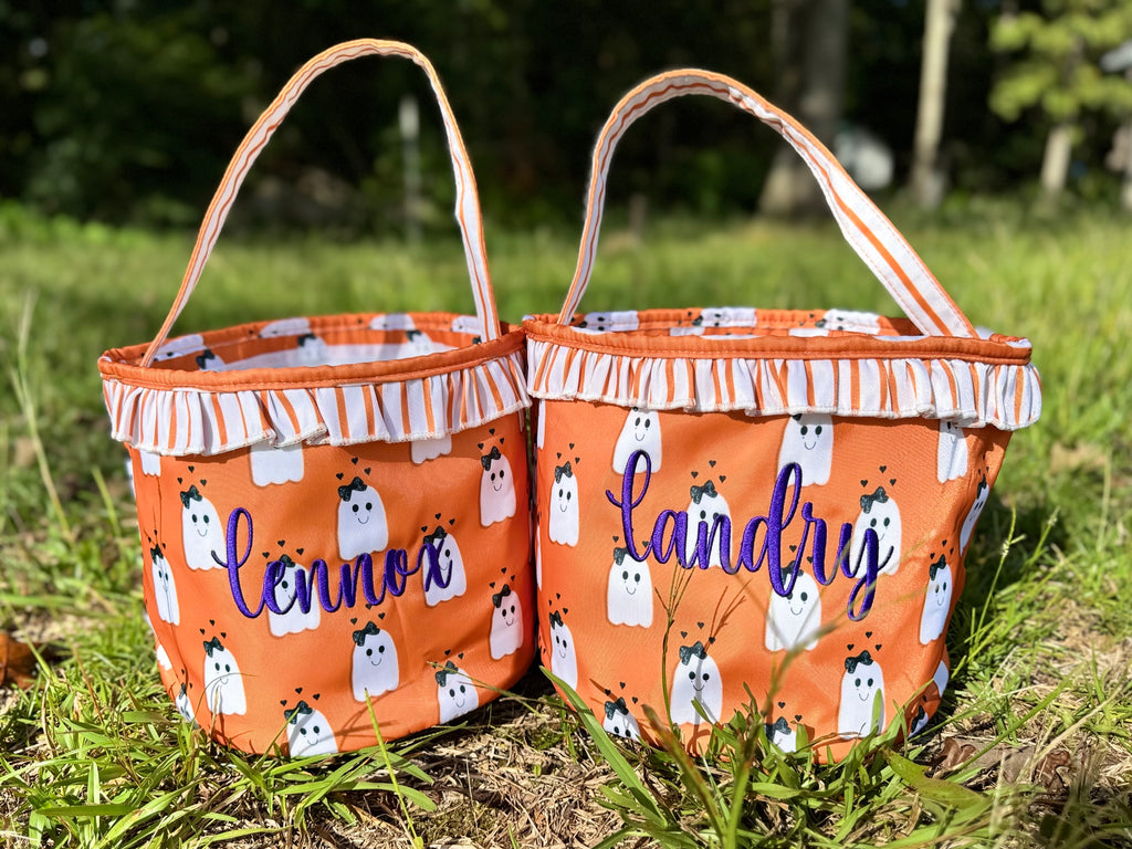 Personalized Ghost Ruffle Trick-or-Treat Basket
