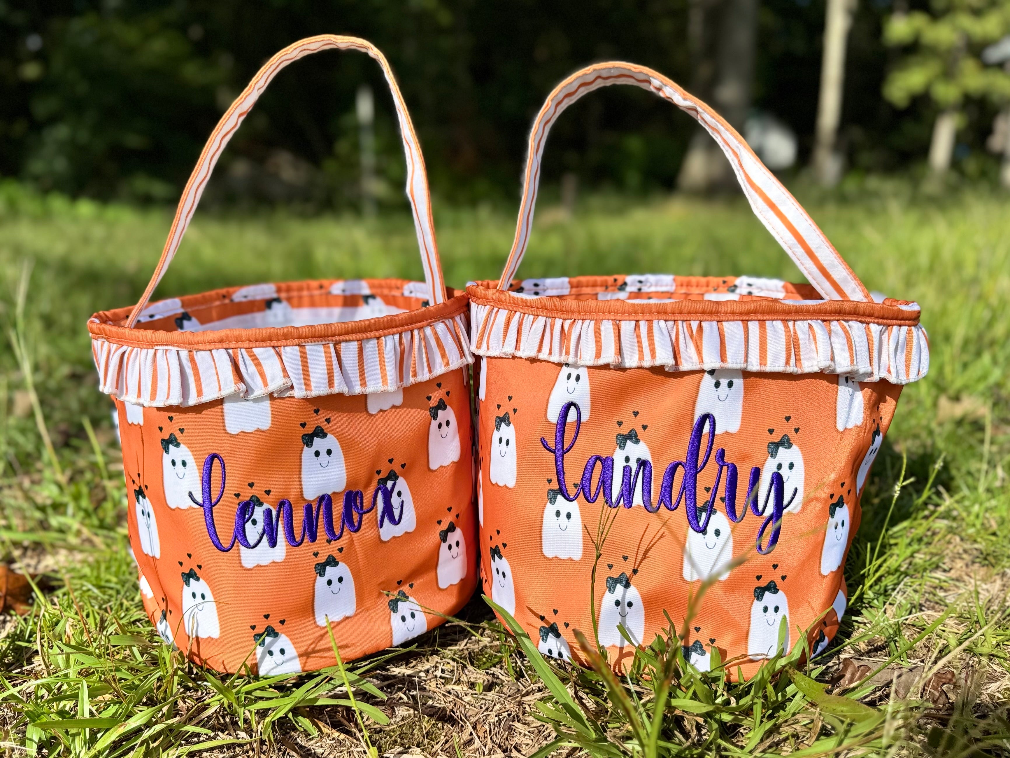 Personalized Ghost Ruffle Trick-or-Treat Basket