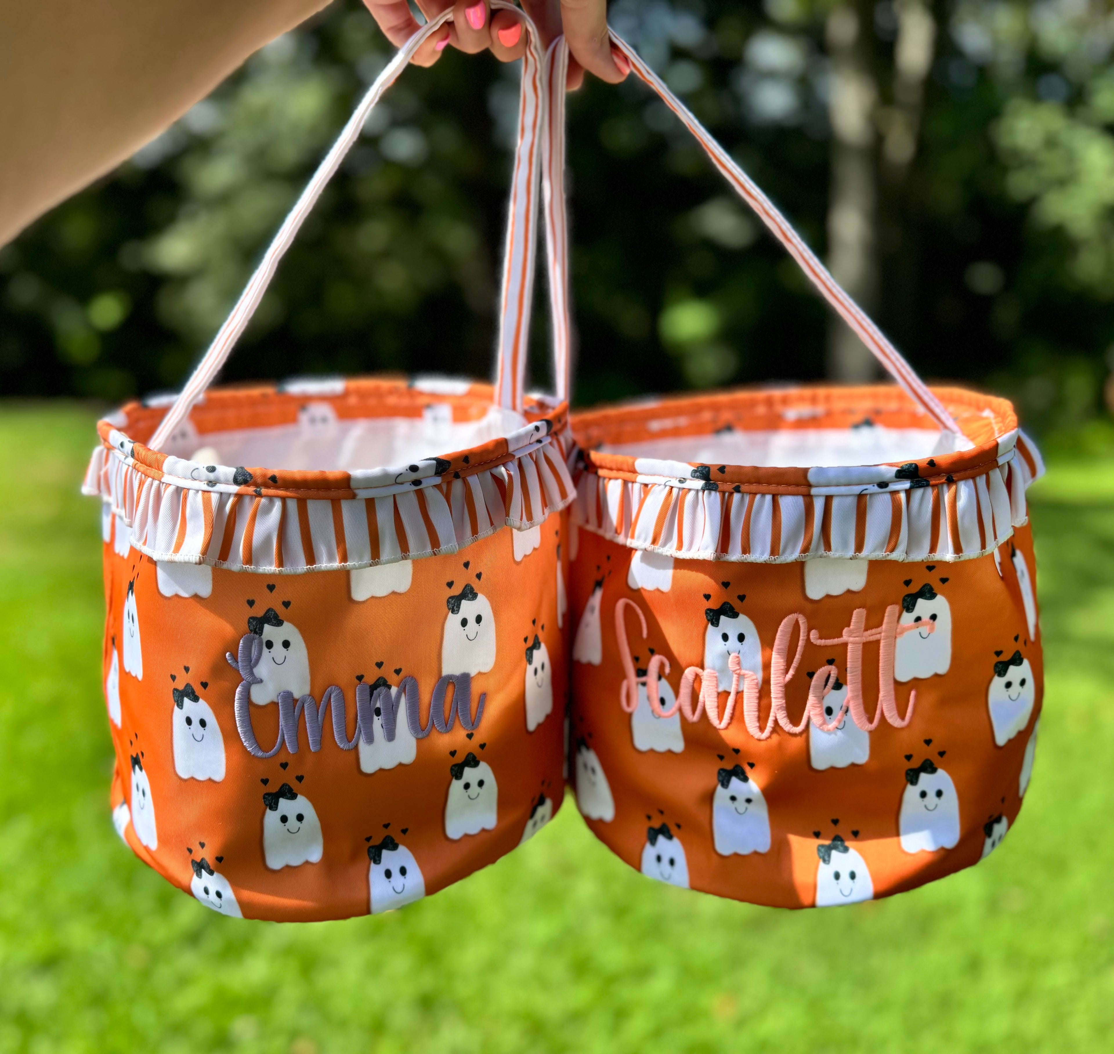 Personalized Ghost Ruffle Trick-or-Treat Basket
