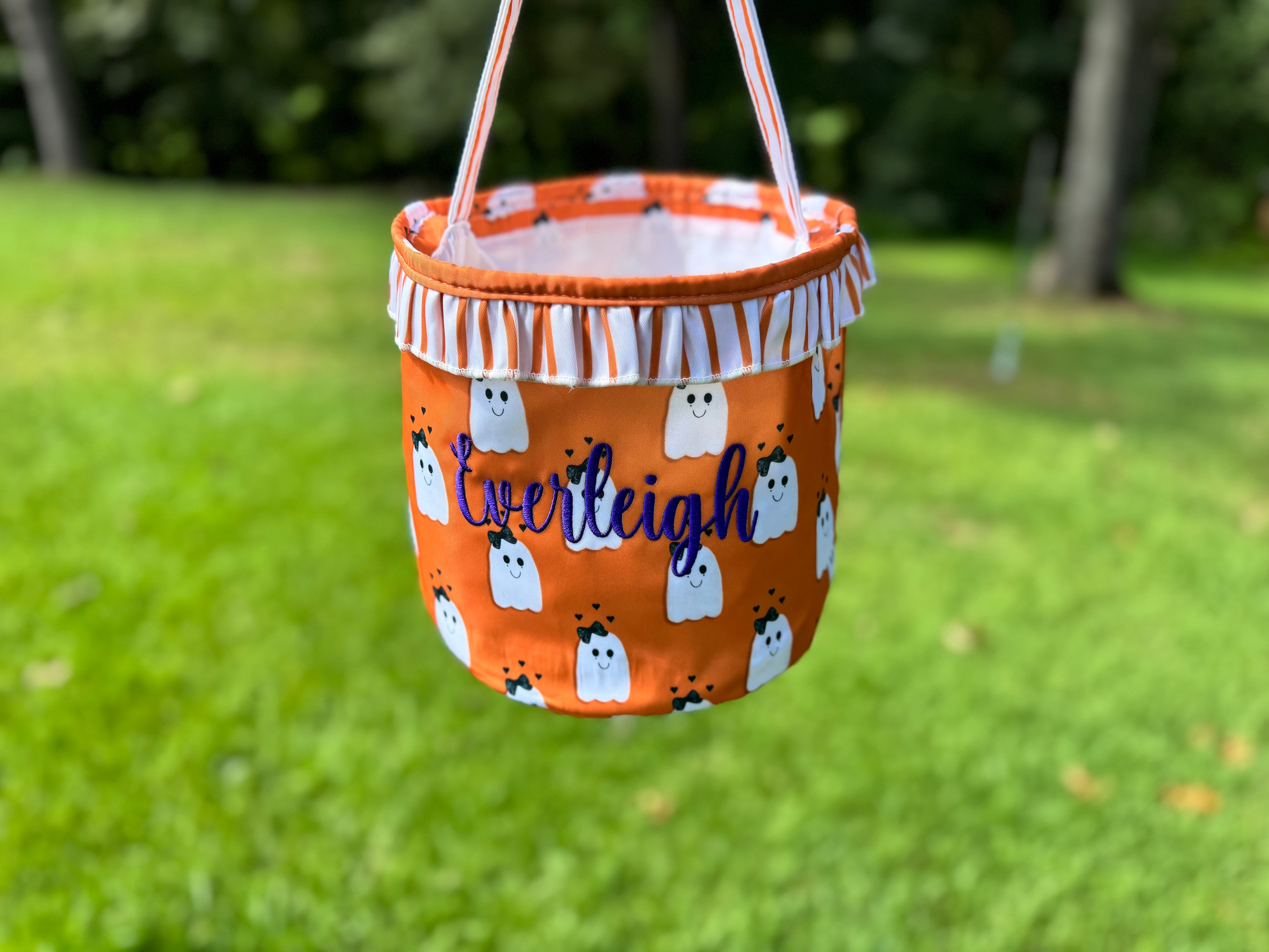 Personalized Ghost Ruffle Trick-or-Treat Basket