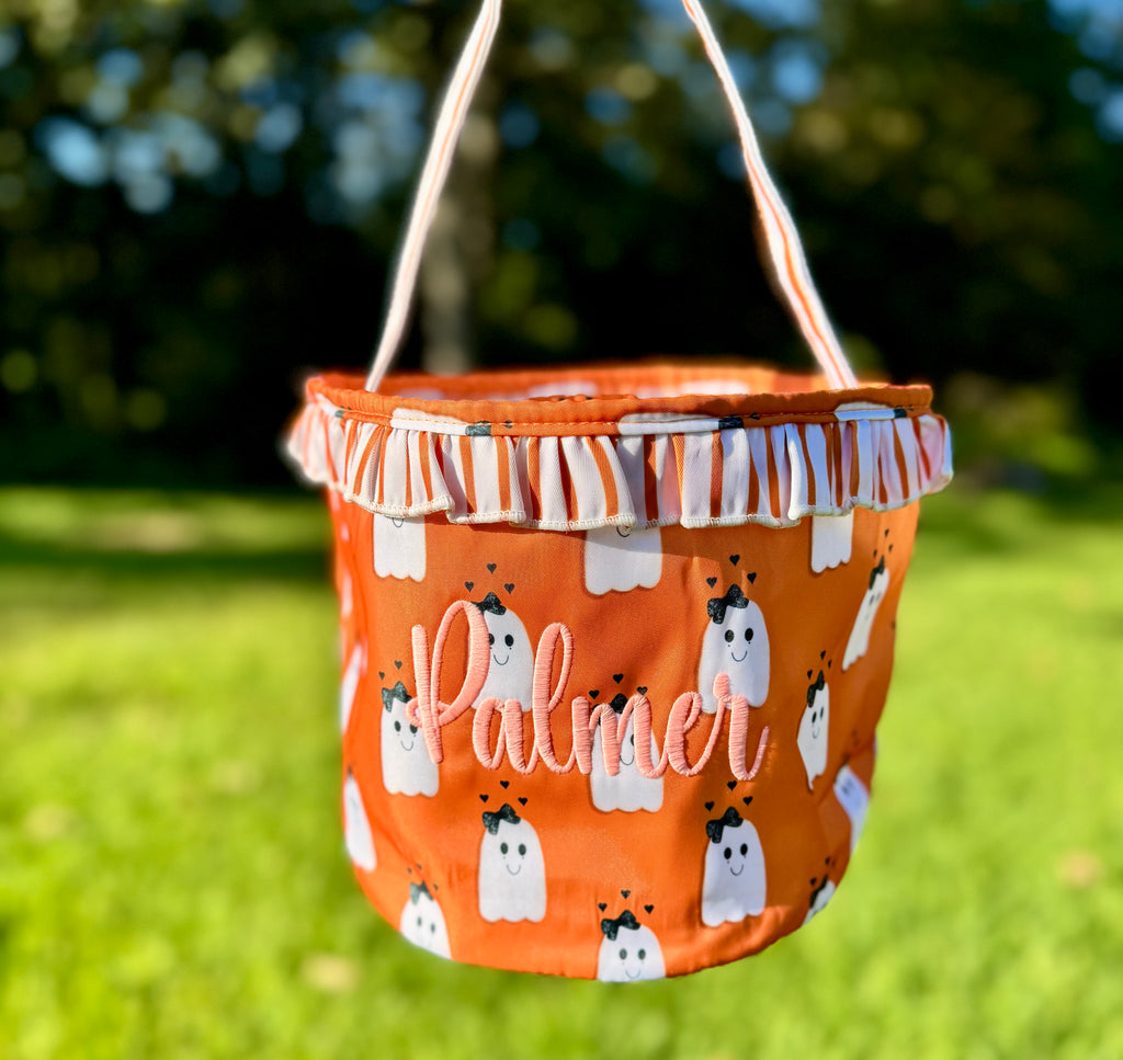 Personalized Ghost Ruffle Trick-or-Treat Basket